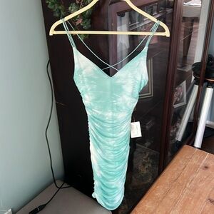 Blue tie die mermaid mini dress